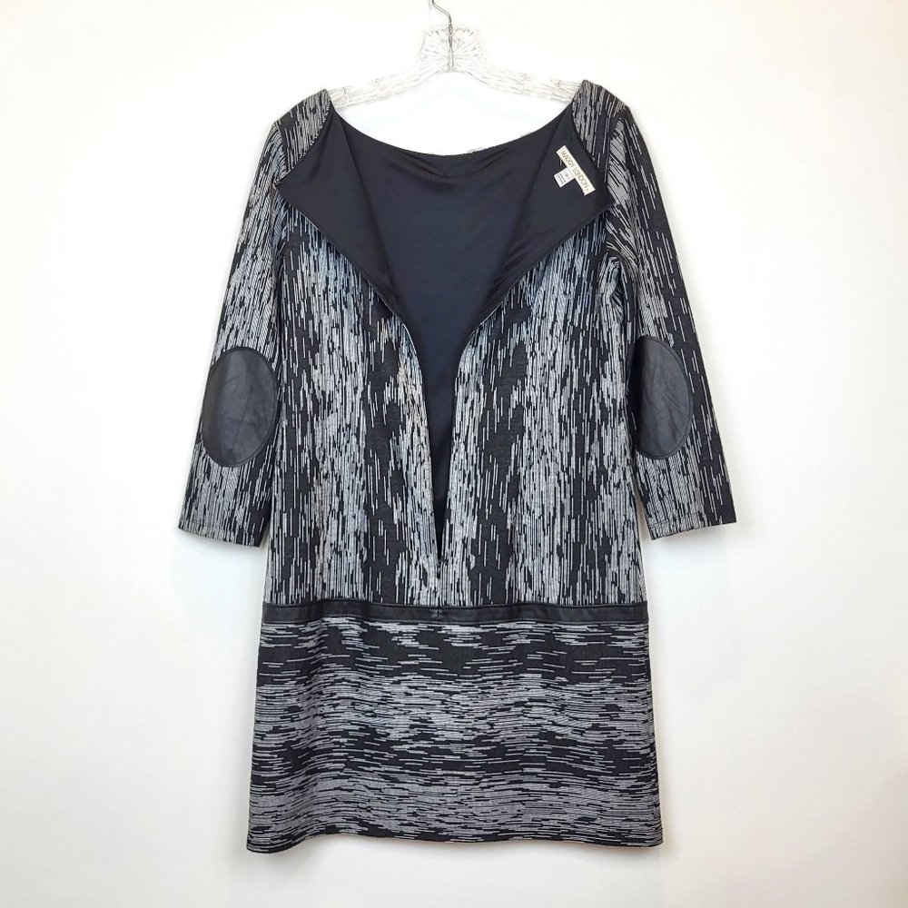 Maggy London Black Abstract Print Faux Leather Details Shift Dress, Size 8, GUC - Picture 6 of 10